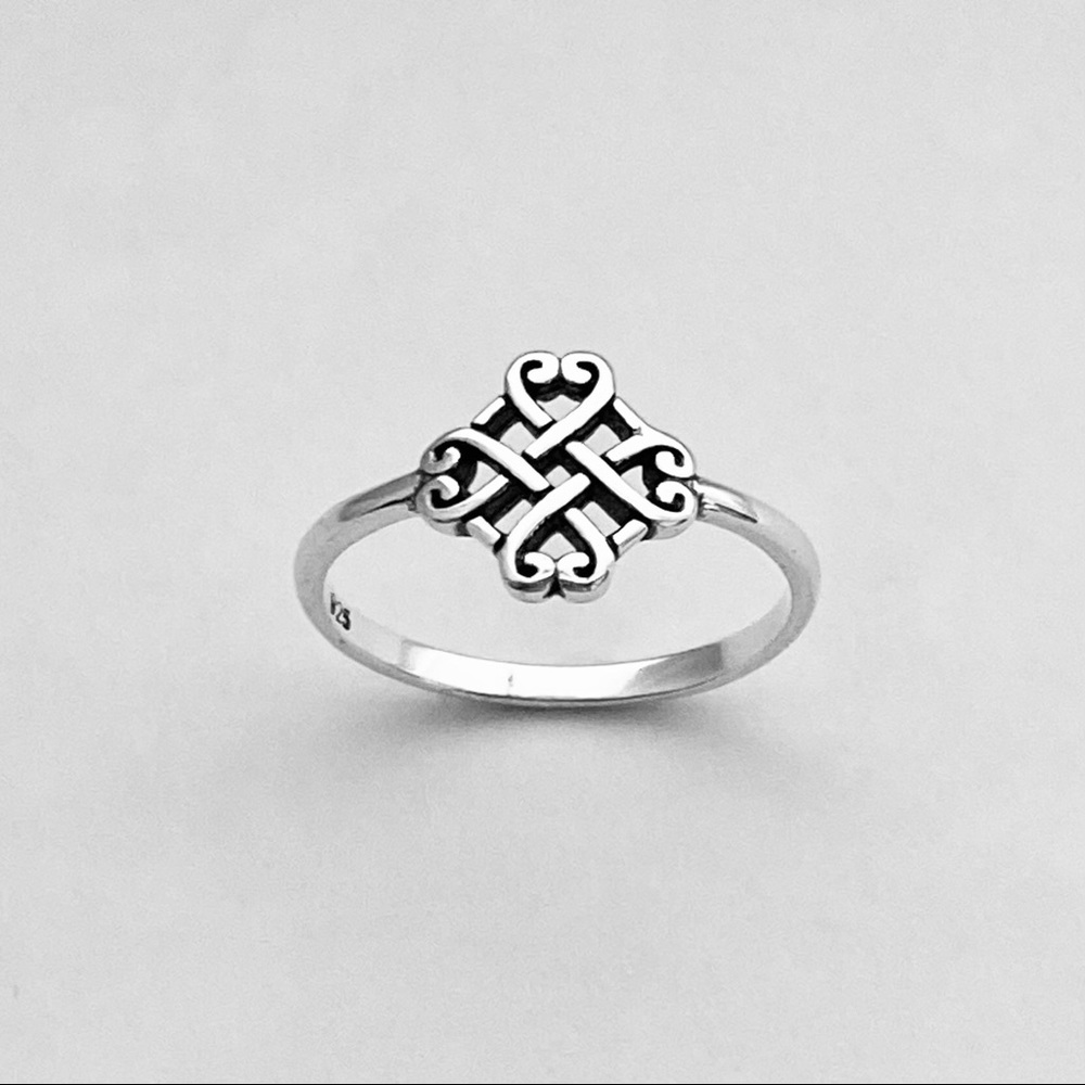Sterling Silver Quadruple Celtic Ring, Heart Ring, Silver Rings, Eternity Knots